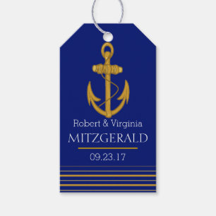 Nautical Gold Anchor Monogram Wedding Guest Favor Gift Tags