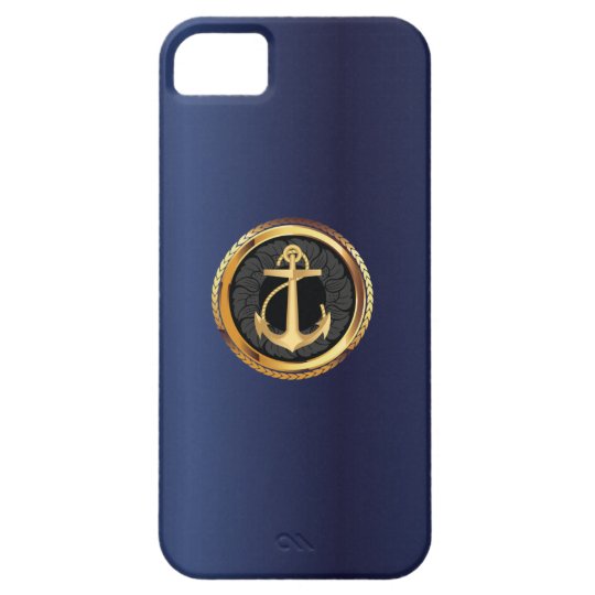 Nautical Gold Anchor Navy Blue iPhone 5 Case Zazzle