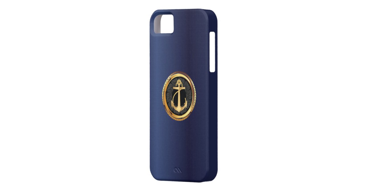Nautical Gold Anchor Navy Blue iPhone 5 Case | Zazzle