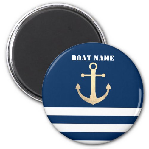 Nautical Gold Anchor Navy Blue Striped Magnet