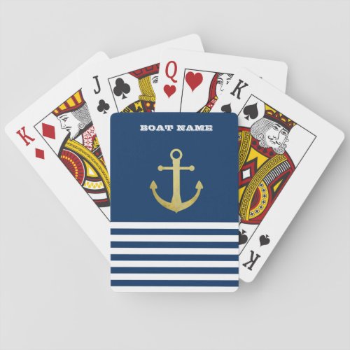 Nautical Gold Anchor  Navy Blue Striped Poker Cards