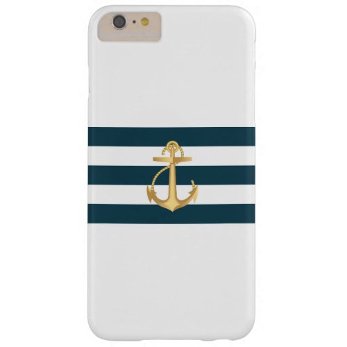 Nautical Gold Anchor Navy Blue Stripes Barely There iPhone 6 Plus Case