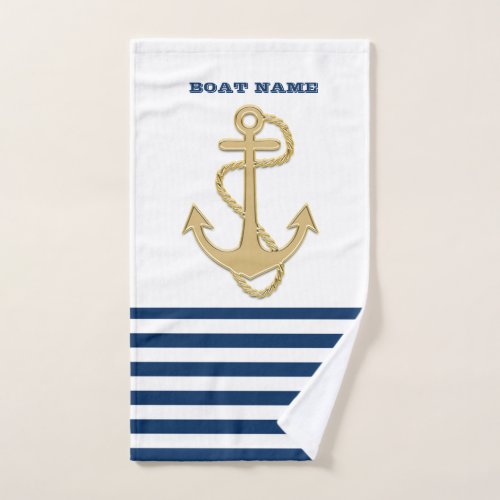 NauticalGold Anchor  Navy Blue White Stripes Bath Towel Set