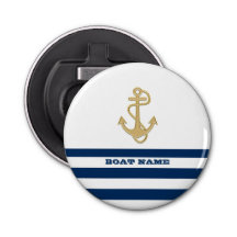 Nautical,Gold Anchor Navy Blue White Stripes