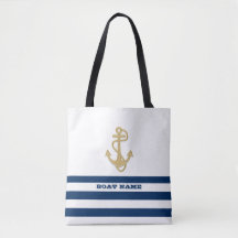 Nautical,Gold Anchor Navy Blue White Stripes