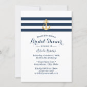Nautical Gold Anchor Navy Stripes Bridal Shower Invitation (Front)