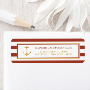 Nautical Gold Anchor, Red Brick & Gold Wedding Label