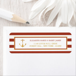 Nautical Gold Anchor, Red Brick & Gold Wedding Label