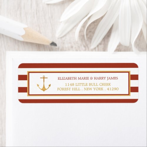 Nautical Gold Anchor Red Brick  Gold Wedding Label