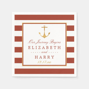 Nautical Gold Anchor, Red Brick & Gold Wedding Napkins