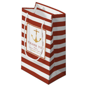 Nautical Gold Anchor, Red Brick & Gold Wedding Small Gift Bag