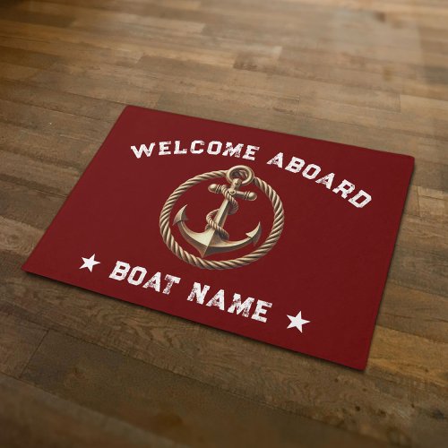 Nautical Gold Anchor Red Welcome Aboard Boat Doormat