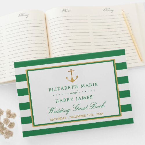 Nautical Gold Anchor Sea Green  Gold Wedding Guest Book