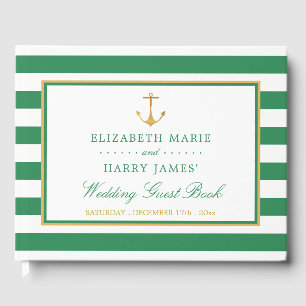 Nautical Gold Anchor, Sea Green & Gold Wedding Guest Book