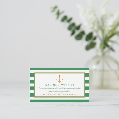 Nautical Gold Anchor Sea Green Wedding Website Enclosure Card