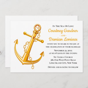 Nautical Gold Anchor Wedding Beach Summer Invitation