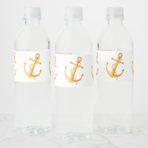Nautical Gold Anchor Wedding Beach Summer Party Water Bottle Label