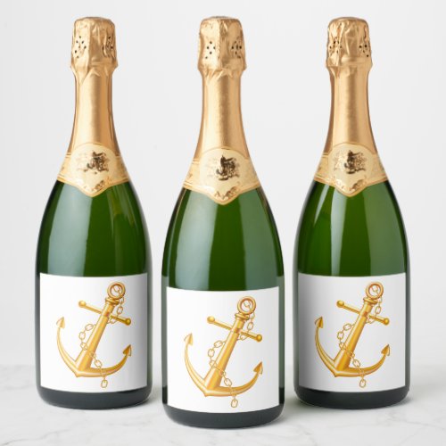 Nautical Gold Anchor Wedding Engagement Beach Sparkling Wine Label