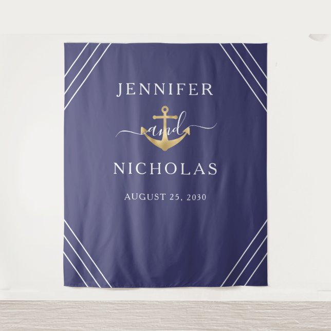 Nautical Gold Anchor Wedding Photo Booth Backdrop (Front)