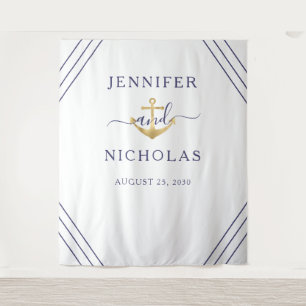 Nautical Gold Anchor Wedding Photo Booth Backdrop