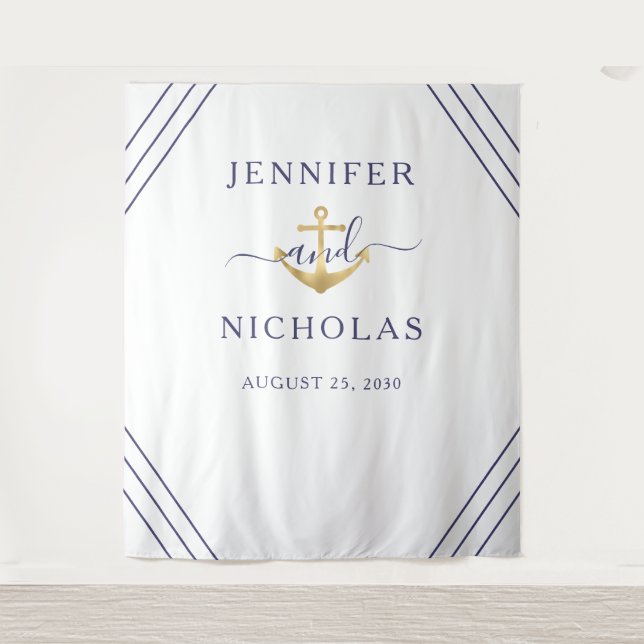 Nautical Gold Anchor Wedding Photo Booth Backdrop (Front)