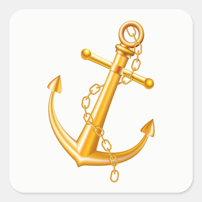 Nautical Gold Anchor Wedding Summer Beach Square Sticker (Front)