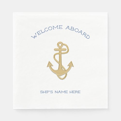 Nautical Gold Anchor Welcome Aboard Napkins