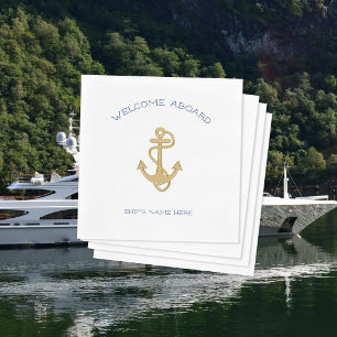 Nautical Gold Anchor Welcome Aboard Napkins