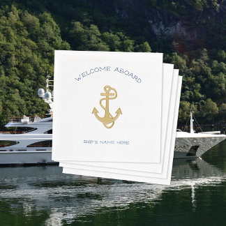 Nautical Gold Anchor Welcome Aboard Napkins