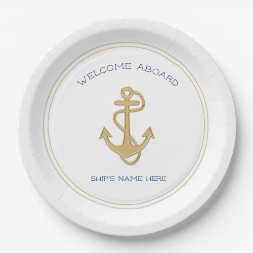 Nautical Gold Anchor Welcome Aboard  Paper Plates