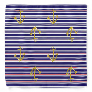 Nautical Gold Anchor with Navy Pattern Bandana