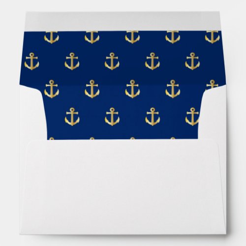 Nautical Gold Anchors on Dark Blue Envelope