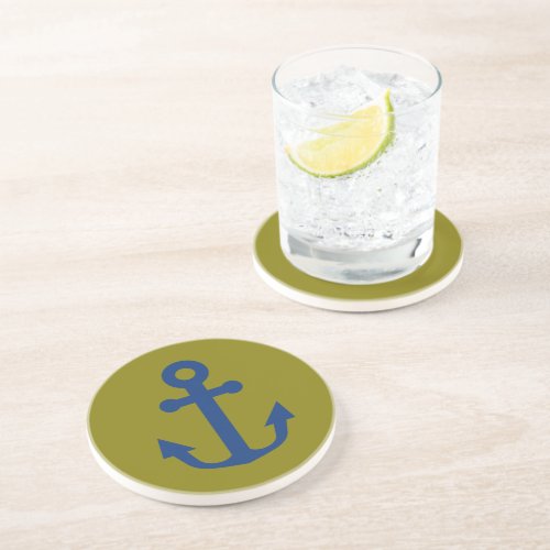 Nautical Gold  Blue Anchor Coaster