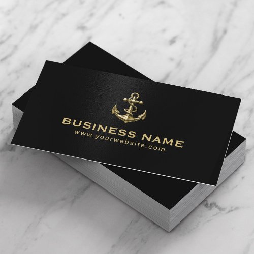 Nautical Gold Boat Anchor Professional Black Business Card