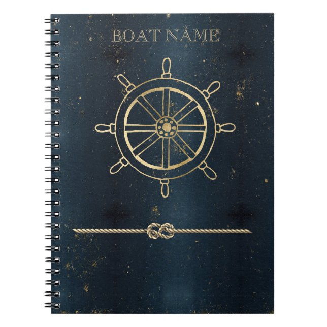 Nautical Gold Boat Wheel,Dark Blue  Notebook (Front)