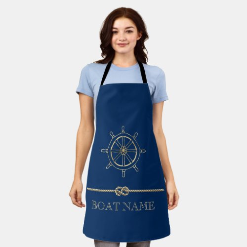 Nautical Gold Boat WheelNavy Blue  Apron