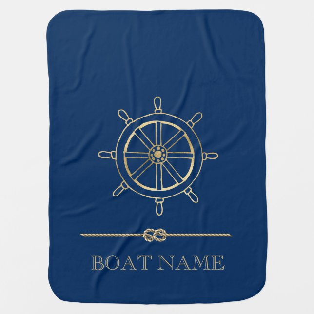 Nautical Gold Boat Wheel,Navy Blue  Baby Blanket (Front)