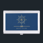 Nautical Gold Boat Wheel,Navy Blue  Business Card Case<br><div class="desc">This image features an gold boat wheel, on a navy blue background.</div>