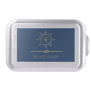 Nautical Gold Boat Wheel,Navy Blue   Cake Pan