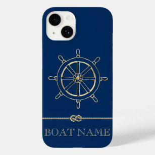 Nautical Gold Boat Wheel,Navy Blue   Case-Mate iPhone 14 Case