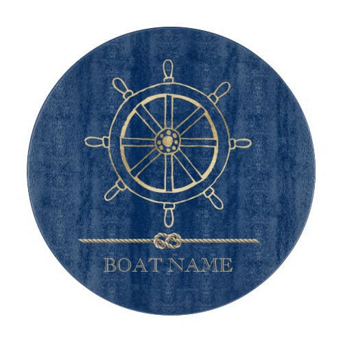 Nautical Gold Boat WheelNavy Blue  Cutting Board