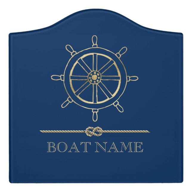 Nautical Gold Boat Wheel,Navy Blue   Door Sign (Large Crest Front)