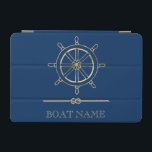 Nautical Gold Boat Wheel,Navy Blue    iPad Mini Cover<br><div class="desc">This image features an gold boat wheel, on a navy blue background.</div>