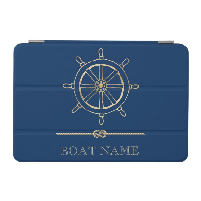 Nautical Gold Boat Wheel,Navy Blue    iPad Mini Cover (Horizontal)