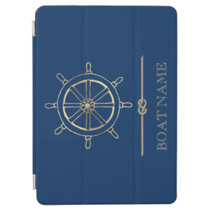 Nautical Gold Boat Wheel,Navy Blue    iPad Air Cover