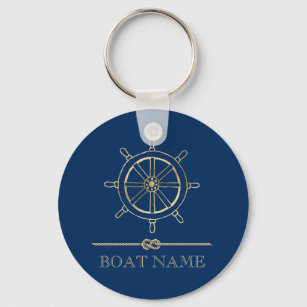 Nautical Gold Boat Wheel,Navy Blue    Keychain