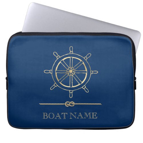 Nautical Gold Boat WheelNavy Blue     Laptop Sleeve