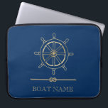 Nautical Gold Boat Wheel,Navy Blue   Laptop Sleeve<br><div class="desc">This image features an gold boat wheel, on a navy blue background.</div>