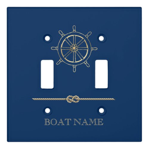 Nautical Gold Boat WheelNavy Blue Light Switch Cover