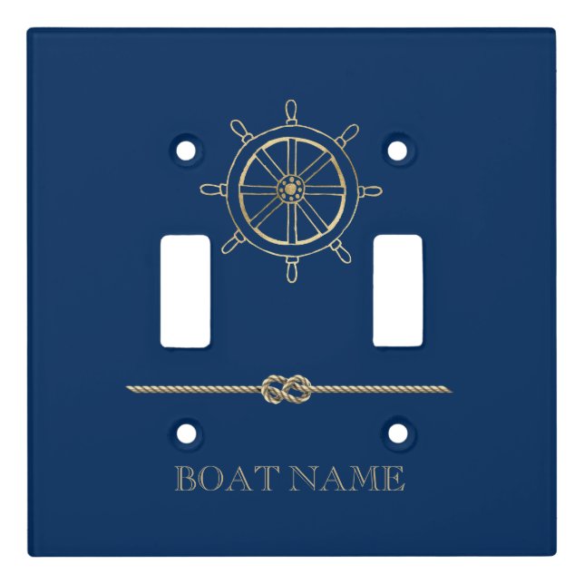 Nautical Gold Boat Wheel,Navy Blue Light Switch Cover (Front)